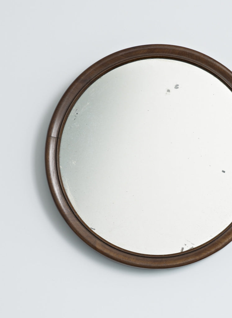 Dark Wood Framed Round Mirror