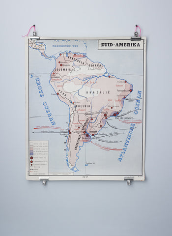 Vintage wall map of South America